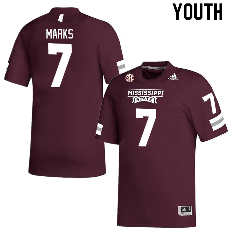 Youth #7 Jo'Quavious Marks Mississippi State Bulldogs College Football Jerseys Stitched Sale-Maroon